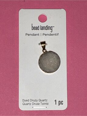 Dyed White Druzy Quartz Gold-Tone Round Pendant